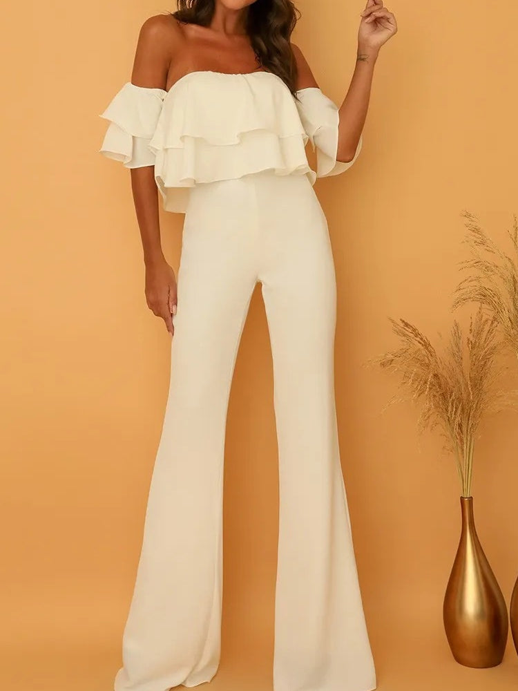 Chic Double Ruffles Backless Club Party Jumpsuit