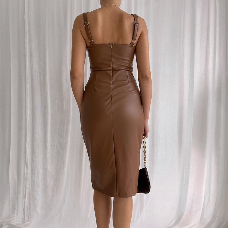 PU Leather Bodycon Mini Dress
