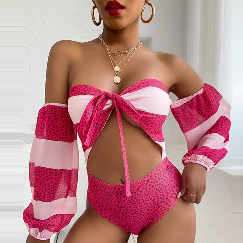 Sexy Bandeau Push Up Three Piece Bikini Sets Polka Dot Print Women