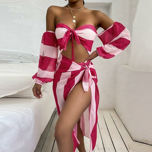 Sexy Bandeau Push Up Three Piece Bikini Sets Polka Dot Print Women