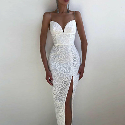 Deep V Neck Embroidery Lace Dress