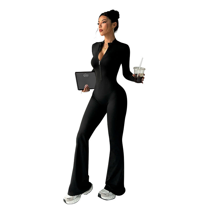 Zipper Jumpsuit Quick-dry Fitness Running Yoga Jumpsuit